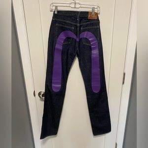Evisu Dark Wash Low-rise Jeans with Purple Daicock